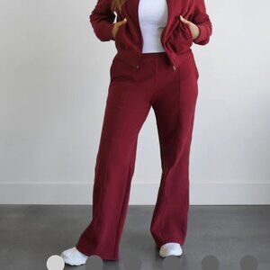 NWT EMERSON Maroon Fleece Wide Leg Pant - LONG
